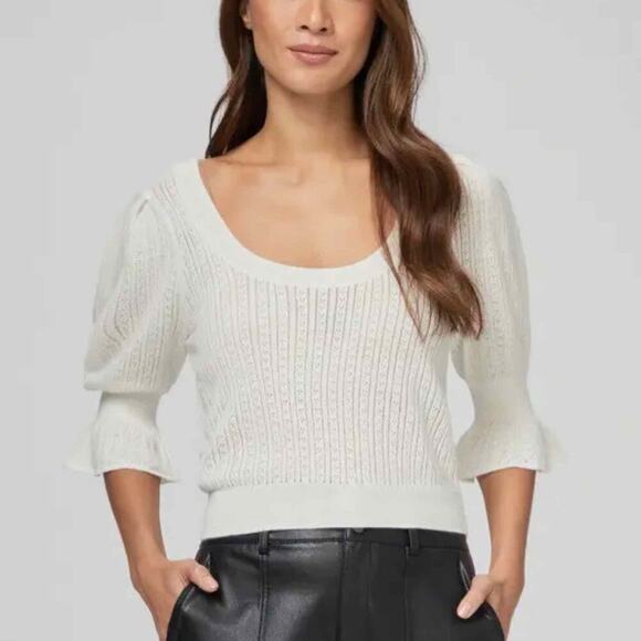 PAIGE Magnolia Ivory Sweater Size Medium Lightweight Sheer Silk Blend Stretch - Picture 6 of 11